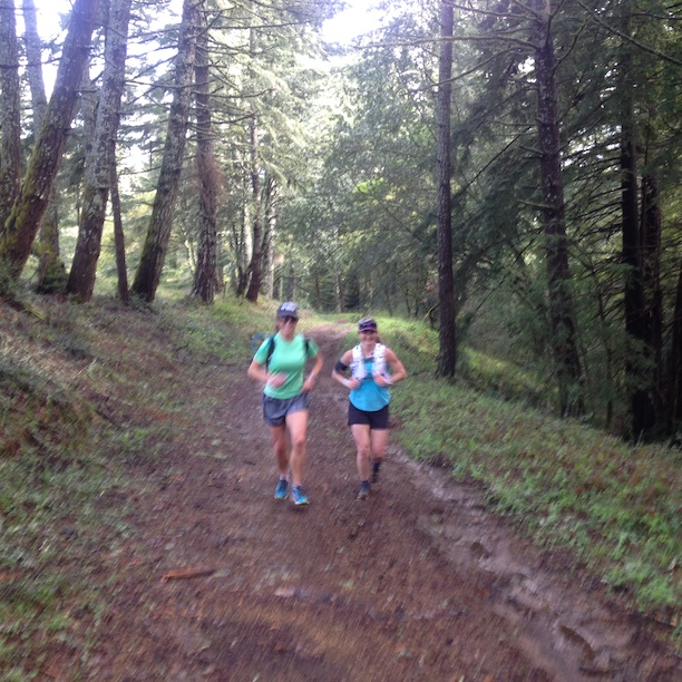 Kristen and Liz churning up the trails