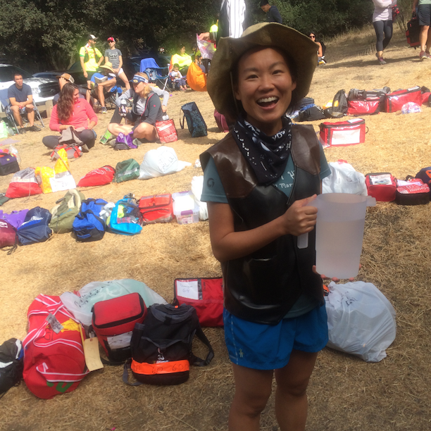 Anna Liao volunteering at the Lone Oak aid station