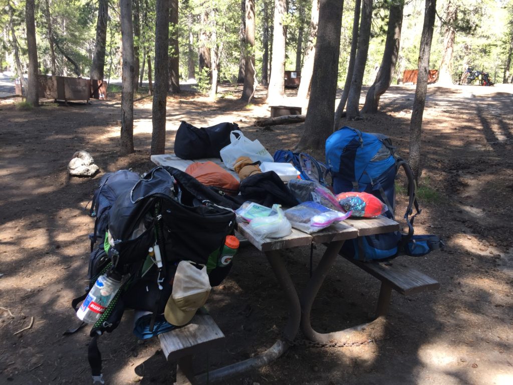Setting up at Tuolumne Meadows backpacker's camp for the backpacking yosemite trip